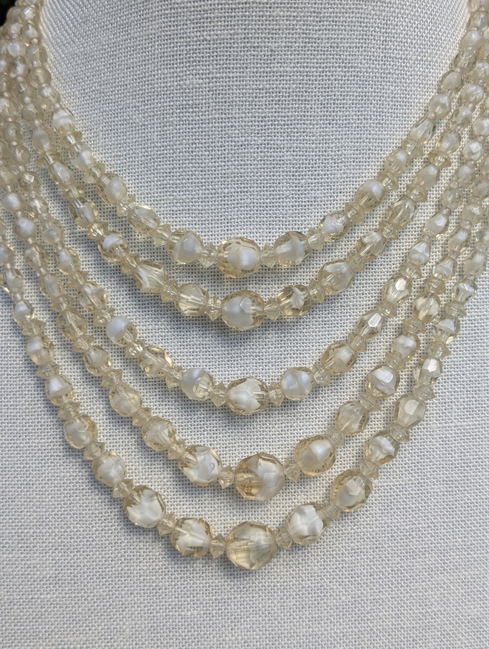 Vintage Germany Multi-Strand Glass Bead Necklace | Champagne Givre Style